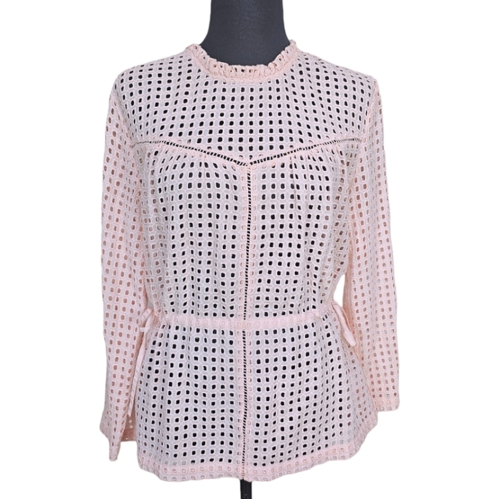 J. Crew Point Sur Beautiful Pink Modal Eyelet Feminine Cottagecore Top Size 6